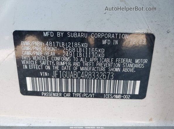 JF1GUABC4R8332673 2024 SUBARU IMPREZA Белый Вид подкапотного пространства