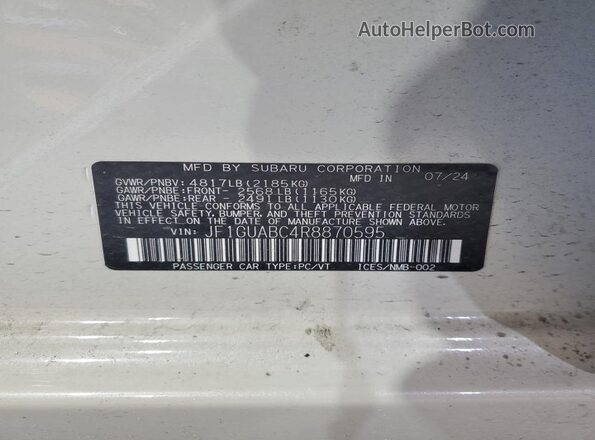 JF1GUABC4R8870595 2024 SUBARU IMPREZA White Вид наклейки з VIN-кодом