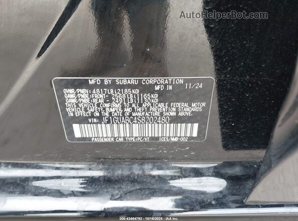 JF1GUABC4S8202480 2025 SUBARU IMPREZA Black ძრავის განყოფილების ხედი