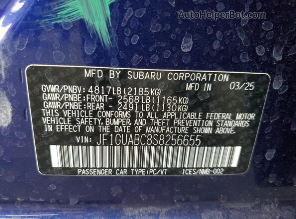 JF1GUABC8S8256655 2025 SUBARU IMPREZA Blue 