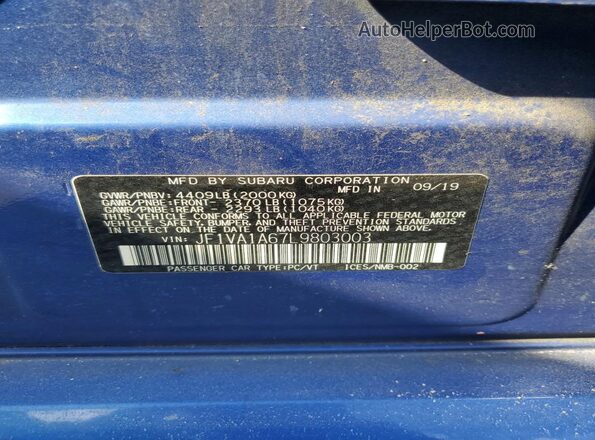 JF1VA1A67L9803003 2020 SUBARU WRX Blue Widok komory silnika
