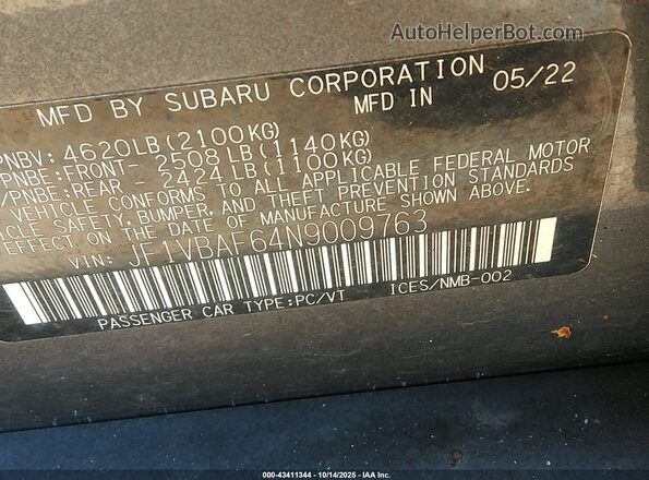 JF1VBAF64N9009763 2022 SUBARU WRX Синий 