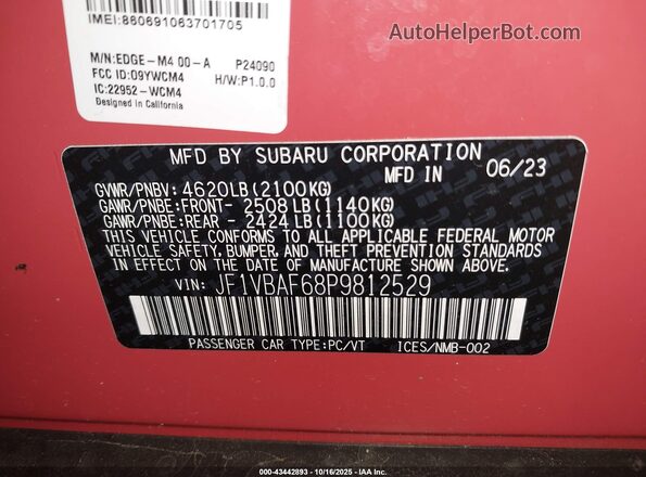 JF1VBAF68P9812529 2023 SUBARU WRX Red Engine compartment view