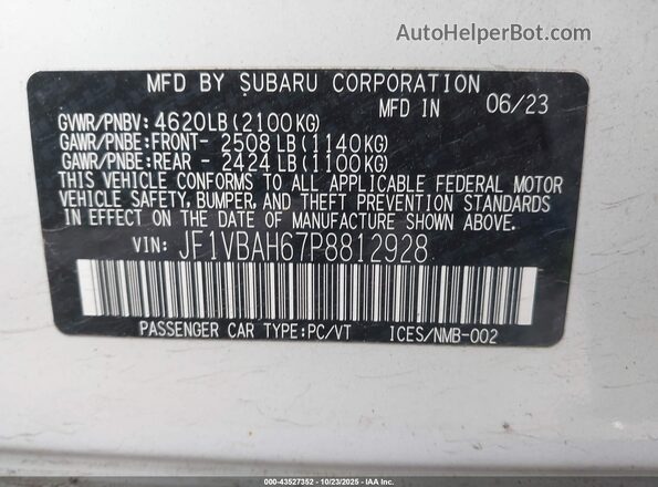 JF1VBAH67P8812928 2023 SUBARU WRX White Engine compartment view