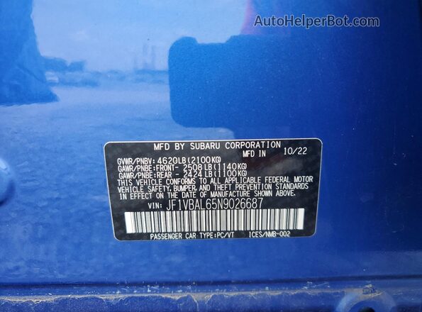 JF1VBAL65N9026687 2022 SUBARU WRX Синий 
