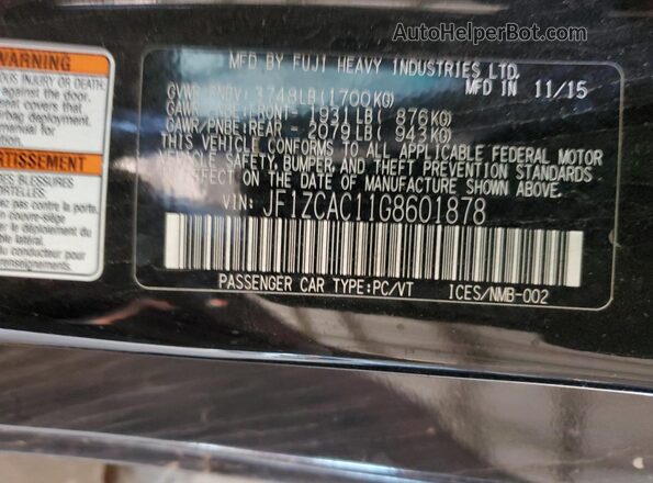 JF1ZCAC11G8601878 2016 SUBARU BRZ Black 