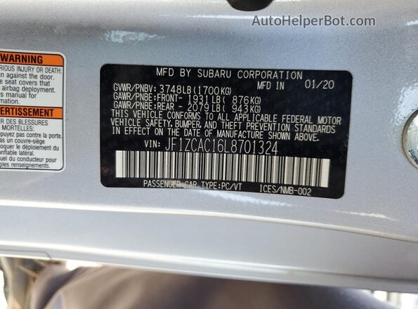 JF1ZCAC16L8701324 2020 SUBARU BRZ Silver ძრავის განყოფილების ხედი
