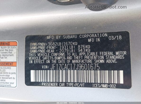 JF1ZCAC17J9601675 2018 SUBARU BRZ Серебряный Вид подкапотного пространства