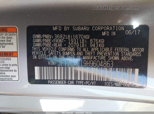 JF1ZCAC19H9604863 2017 SUBARU BRZ Серый Вид подкапотного пространства
