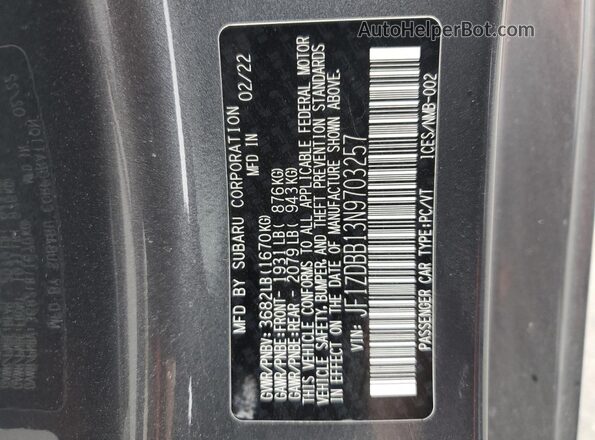 JF1ZDBB13N9703257 2022 SUBARU BRZ Gray Vista de la etiqueta del VIN