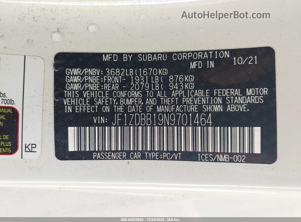 JF1ZDBB19N9701464 2022 SUBARU BRZ White Vista del compartimento del motor