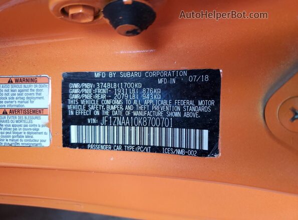 JF1ZNAA10K8700701 2019 TOYOTA 86 Orange 