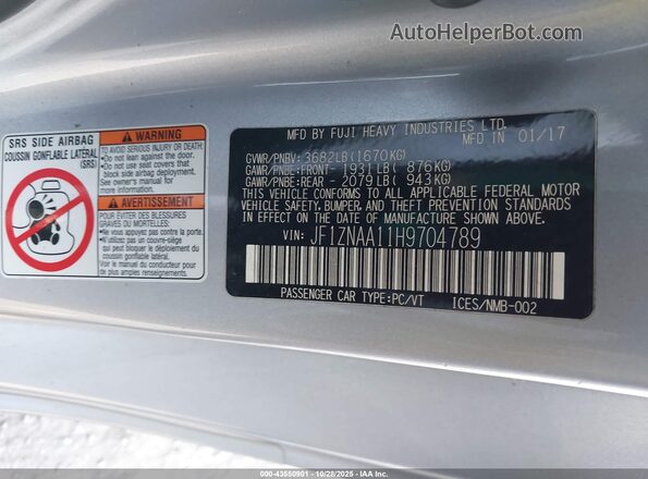 JF1ZNAA11H9704789 2017 TOYOTA 86 Silver Widok komory silnika