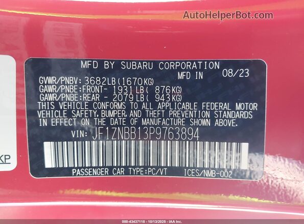 JF1ZNBB13P9763894 2023 TOYOTA GR86 Red Engine compartment view