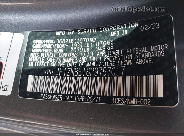 JF1ZNBE16P9757017 2023 TOYOTA GR86 Gray 