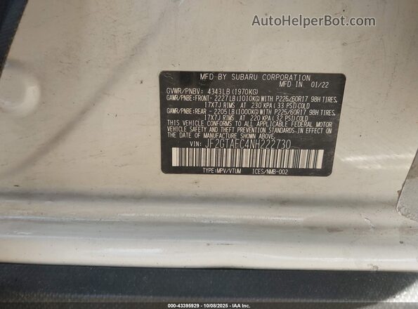 JF2GTAEC4NH222730 2022 SUBARU CROSSTREK Белый Вид подкапотного пространства
