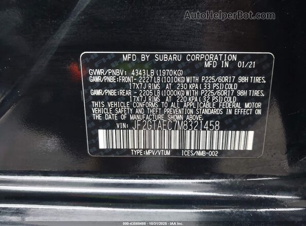 JF2GTAEC7M8321458 2021 SUBARU CROSSTREK Black Widok komory silnika