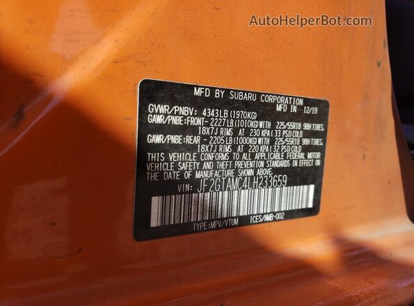 JF2GTAMC4LH233659 2020 SUBARU CROSSTREK Оранжевый Вид подкапотного пространства