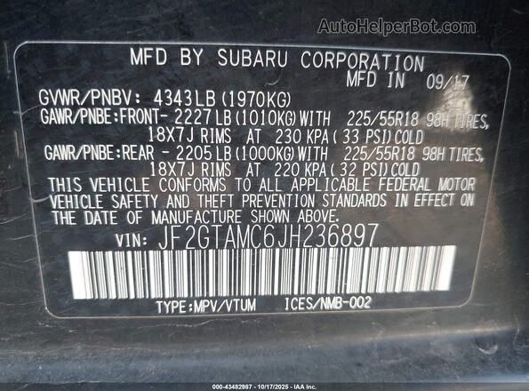 JF2GTAMC6JH236897 2018 SUBARU CROSSTREK Black 