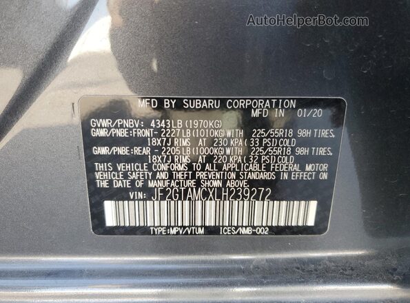 JF2GTAMCXLH239272 2020 SUBARU CROSSTREK Угольный Вид подкапотного пространства