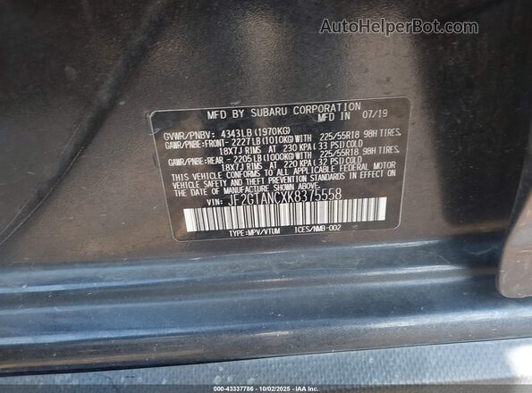 JF2GTANCXK8375558 2019 SUBARU CROSSTREK Серый Вид подкапотного пространства
