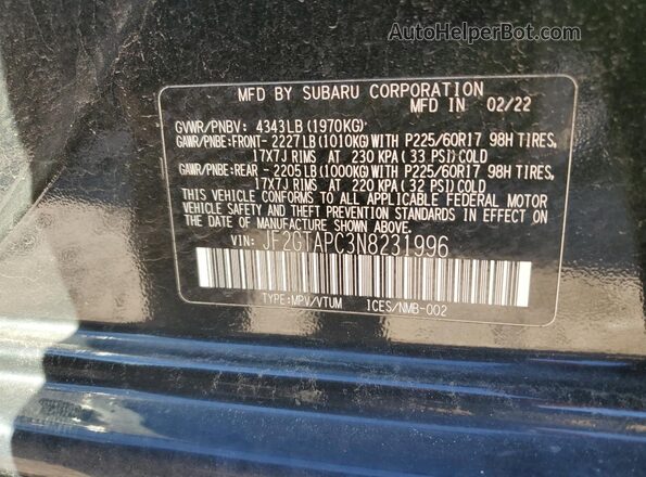 JF2GTAPC3N8231996 2022 SUBARU CROSSTREK Black Вид підкапотного простору