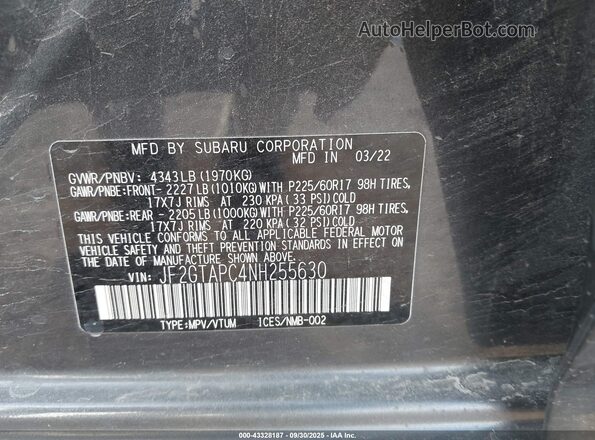 JF2GTAPC4NH255630 2022 SUBARU CROSSTREK Серый Вид подкапотного пространства