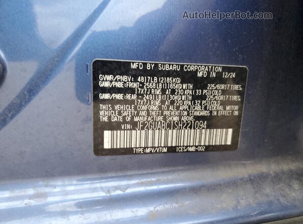 JF2GUABC1SH221094 2025 SUBARU CROSSTREK Синий Вид подкапотного пространства