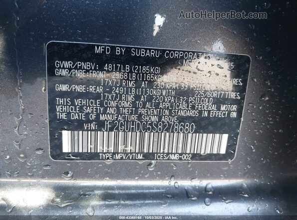 JF2GUHDC5S8278680 2025 SUBARU CROSSTREK Black Вид підкапотного простору