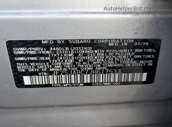 JF2SJABC7JH617533 2018 SUBARU FORESTER 2.5 Silver 