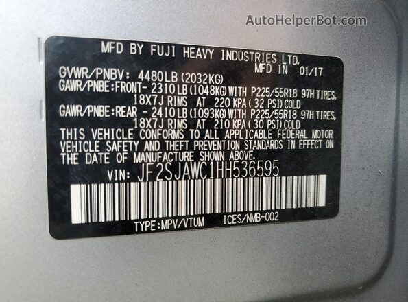 JF2SJAWC1HH536595 2017 SUBARU FORESTER 2.5I TO Silver Սալոնի 360 աստիճան տեսք