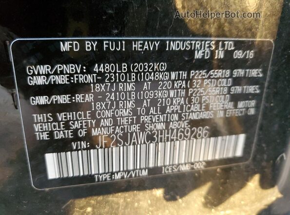 JF2SJAWC3HH469286 2017 SUBARU FORESTER 2.5I TO Black 
