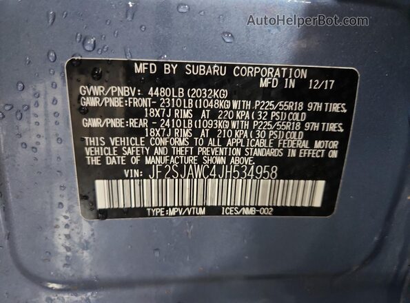 JF2SJAWC4JH534958 2018 SUBARU FORESTER 2.5I TO Blue 