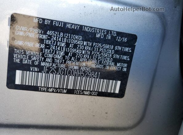 JF2SJGTC0HH529841 2017 SUBARU FORESTER2. Silver 