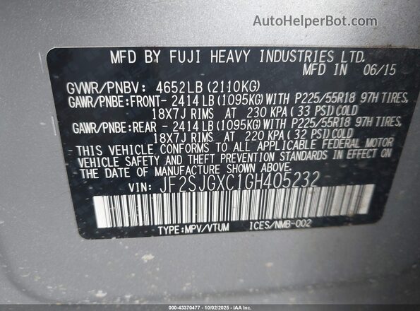 JF2SJGXC1GH405232 2016 SUBARU FORESTER2. Silver Widok komory silnika