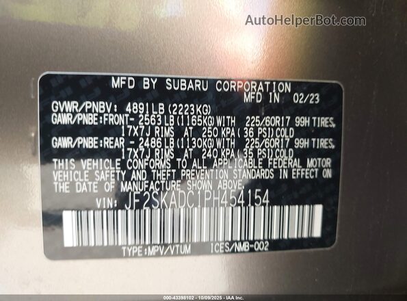 JF2SKADC1PH454154 2023 SUBARU FORESTER Brown Engine compartment view