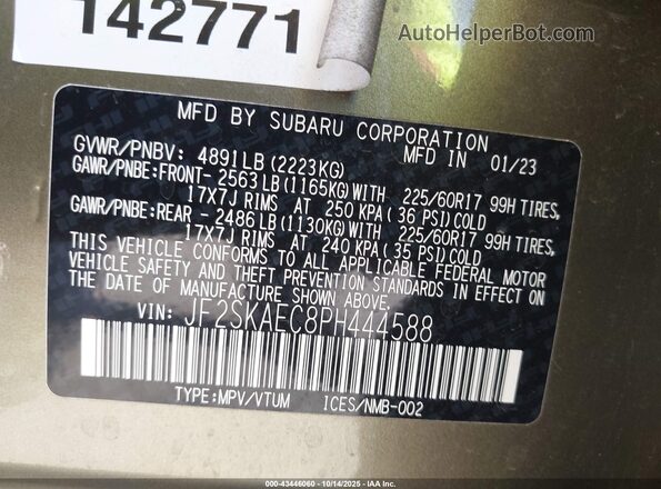 JF2SKAEC8PH444588 2023 SUBARU FORESTER Green Widok komory silnika