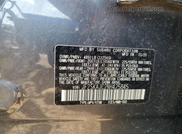 JF2SKAJC2NH425845 2022 SUBARU FORESTER Gray Панорамний вид салону 360°
