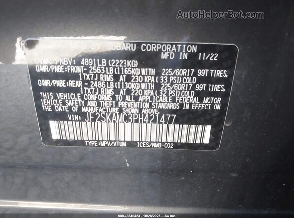 JF2SKAMC3PH421477 2023 SUBARU FORESTER Gray Vista del compartimento del motor