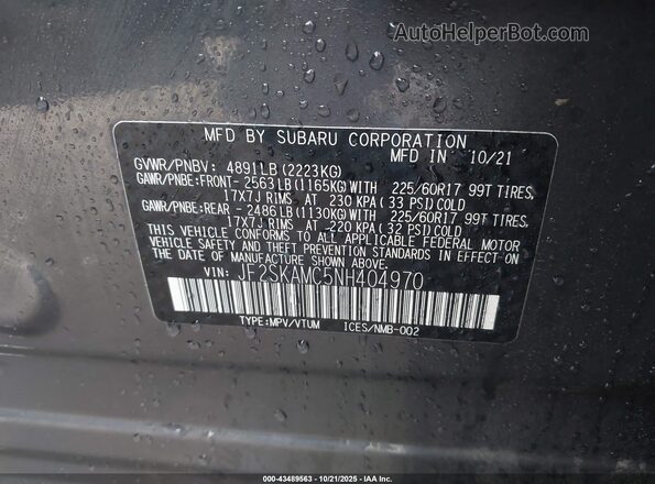 JF2SKAMC5NH404970 2022 SUBARU FORESTER Gray Widok komory silnika