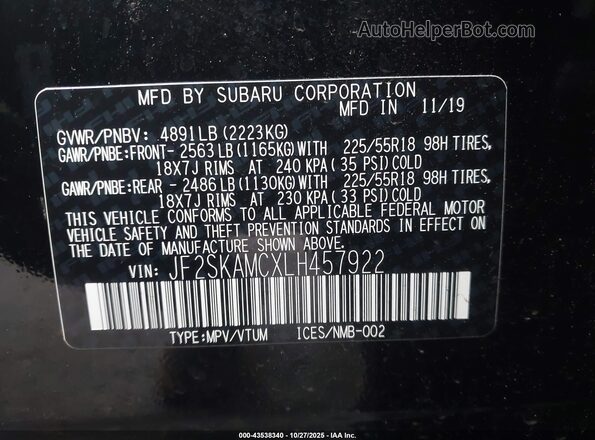 JF2SKAMCXLH457922 2020 SUBARU FORESTER Black Вид підкапотного простору