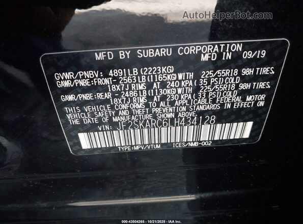 JF2SKARC6LH434128 2020 SUBARU FORESTER Black Widok komory silnika