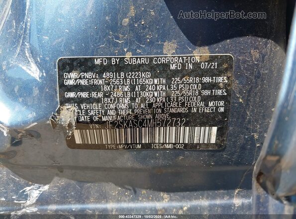 JF2SKASC4MH572732 2021 SUBARU FORESTER Blue ძრავის განყოფილების ხედი