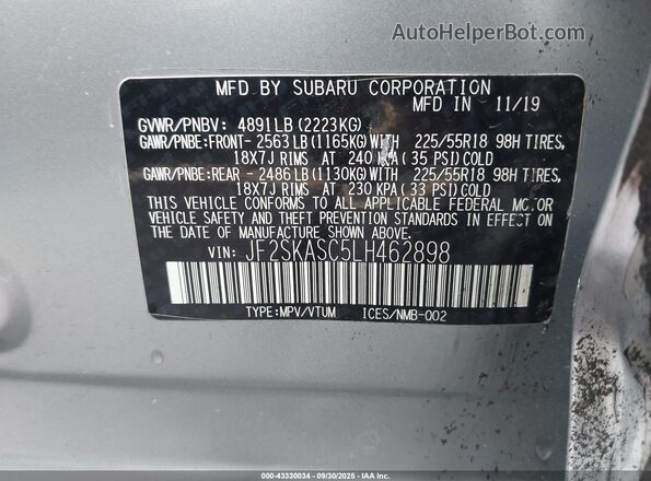 JF2SKASC5LH462898 2020 SUBARU FORESTER Silver Շարժիչի բաժամունքի տեսք