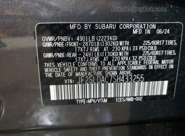 JF2SLDAC7SH433255 2025 SUBARU FORESTER Gray VIN sticker view
