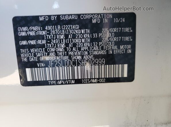 JF2SLDDC1SH502999 2025 SUBARU FORESTER White Вид підкапотного простору