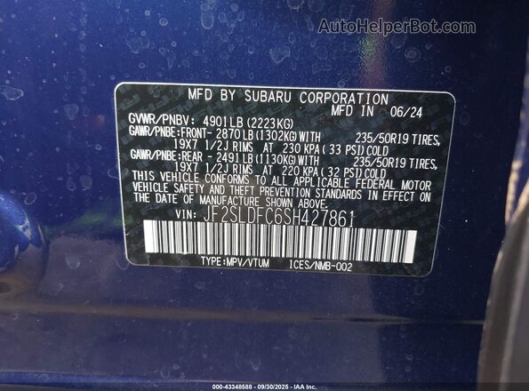 JF2SLDFC6SH427861 2025 SUBARU FORESTER Blue Engine compartment view