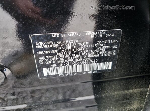 JF2SLDRC8SH447542 2025 SUBARU FORESTER Black Вид наклейки з VIN-кодом