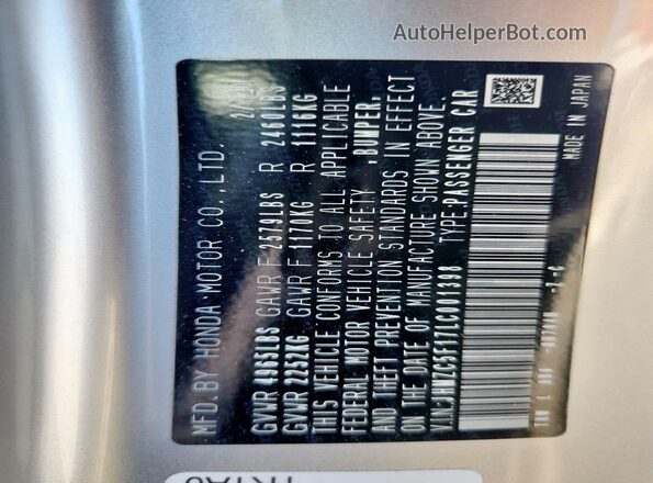 JHMZC5F17LC001398 2020 HONDA CLARITY Silver 