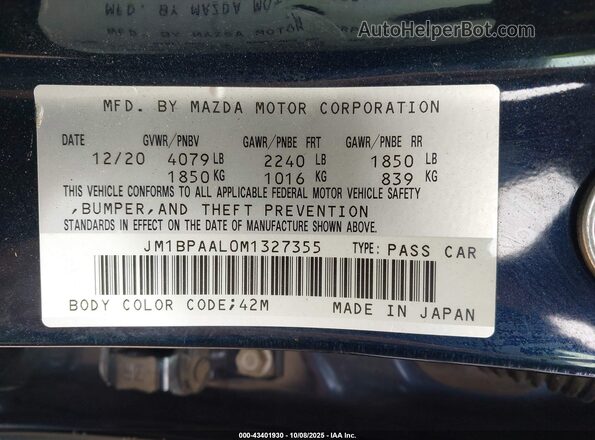 JM1BPAAL0M1327355 2021 MAZDA 3 Dark Blue Widok komory silnika